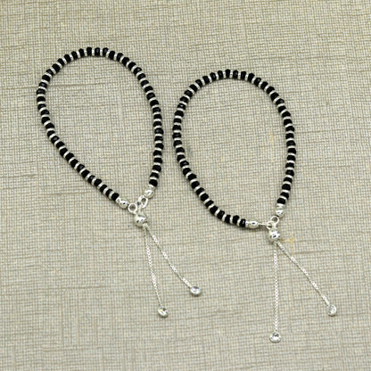 7 inches long handmade 925 sterling silver fabulous silver beads, black stone charm adjustable customized bracelet for girl's gifting sbr171 - TRIBAL ORNAMENTS
