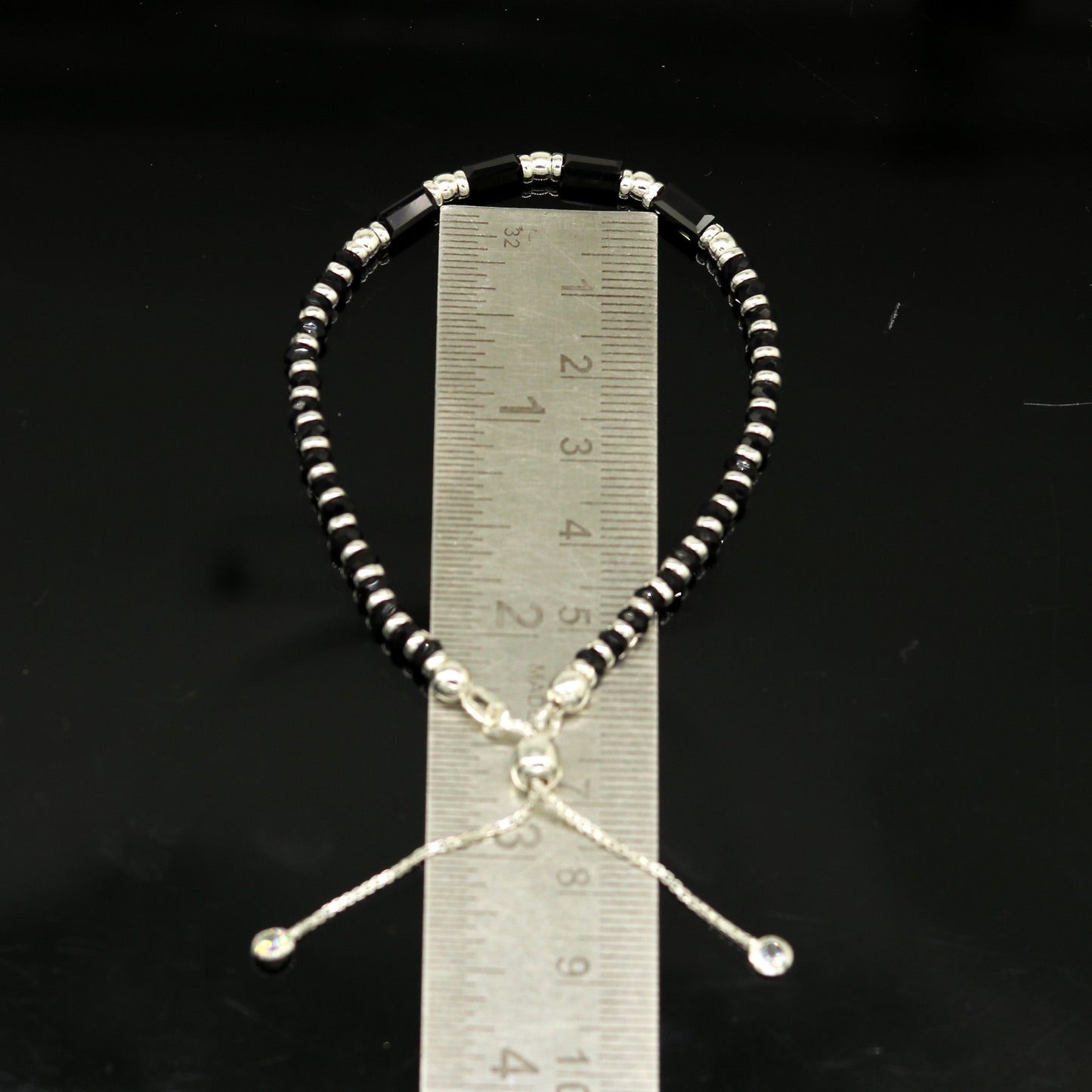 7 inches long handmade 925 sterling silver fabulous silver beads, black stone charm adjustable customized single bracelet for girl's gifting sbr170 - TRIBAL ORNAMENTS