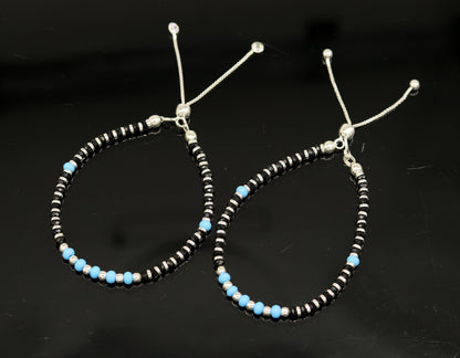 7 inches long handmade 925 sterling silver fabulous silver beads, blue stone charm adjustable customized bracelet for girl's gifting sbr172 - TRIBAL ORNAMENTS