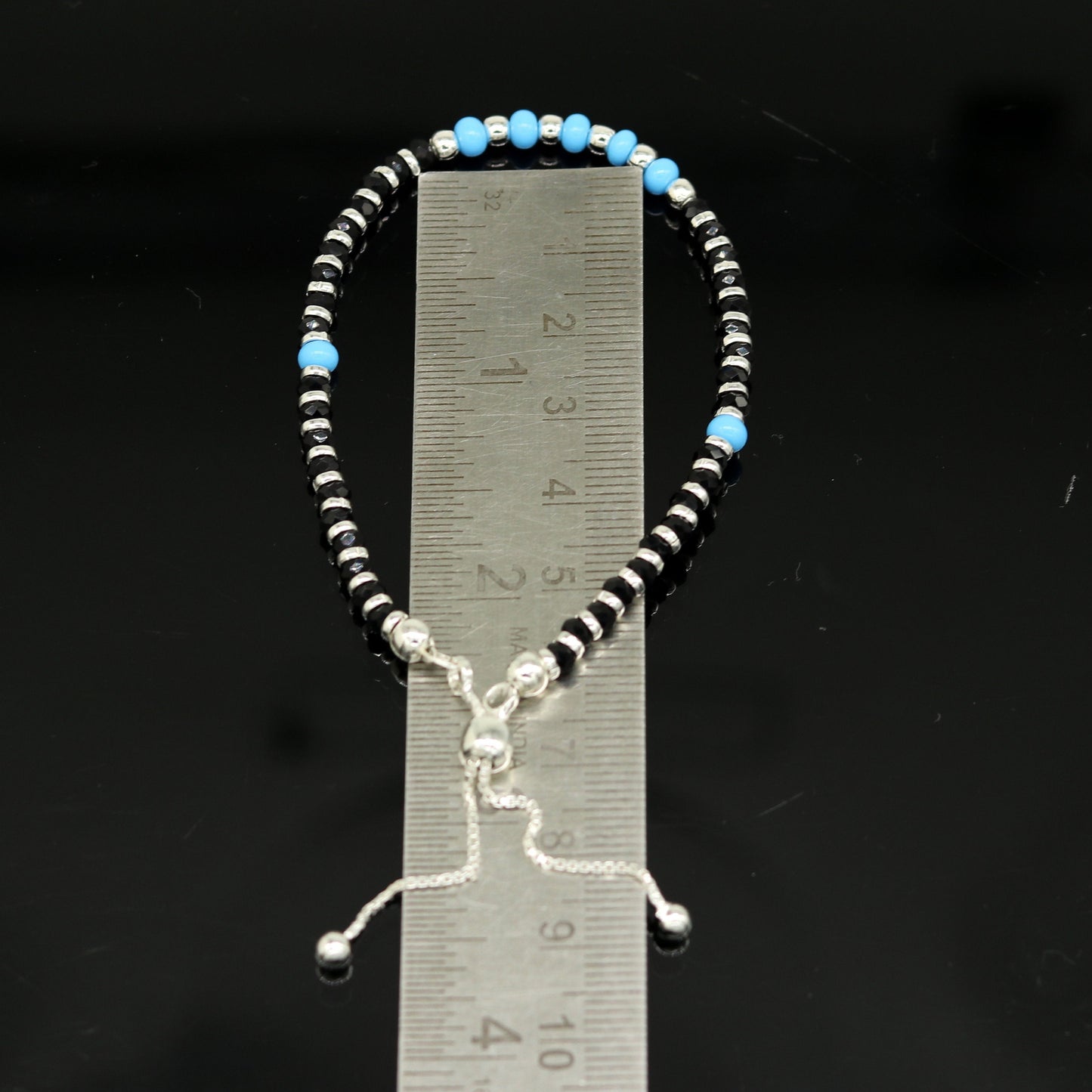 7 inches long handmade 925 sterling silver fabulous silver beads, blue stone charm adjustable customized bracelet for girl's gifting sbr172 - TRIBAL ORNAMENTS