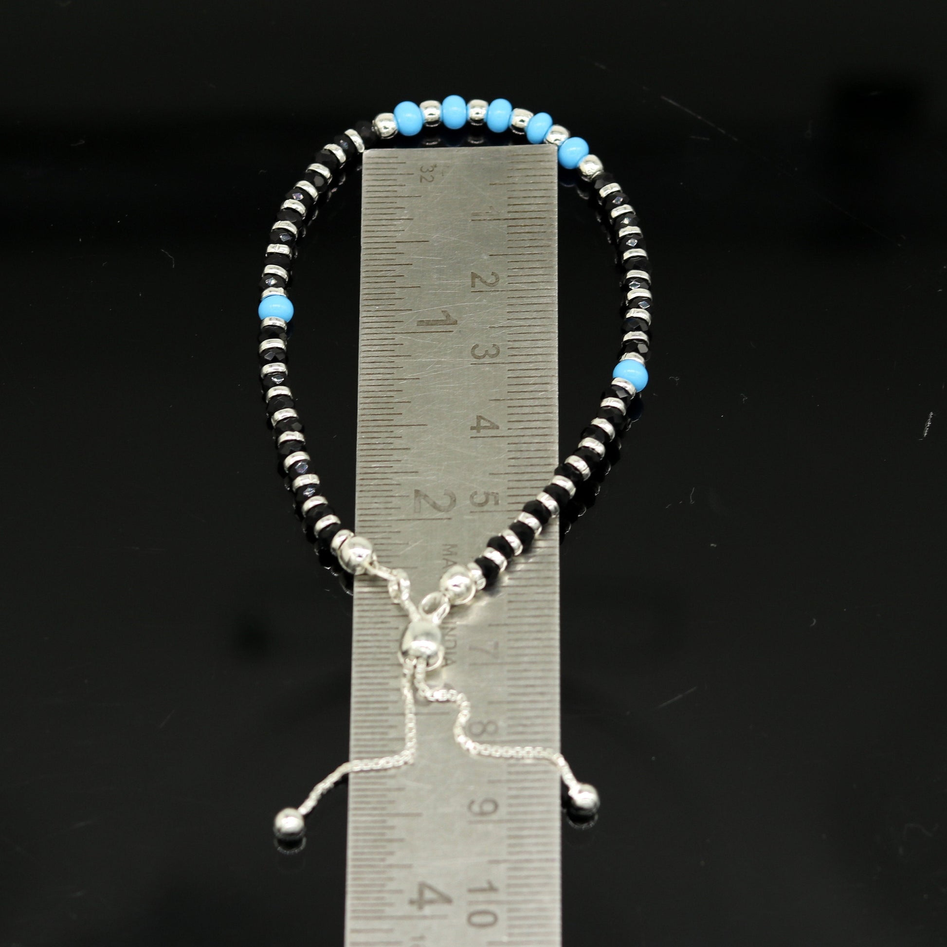 7 inches long handmade 925 sterling silver fabulous silver beads, blue stone charm adjustable customized bracelet for girl's gifting sbr172 - TRIBAL ORNAMENTS