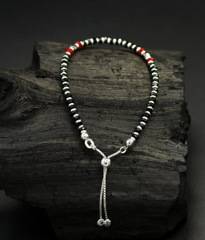 7" long 925 sterling silver gorgeous black and red beaded bracelet, charm bracelet, customized bracelet adjustable girl's jewelry sbr160 - TRIBAL ORNAMENTS
