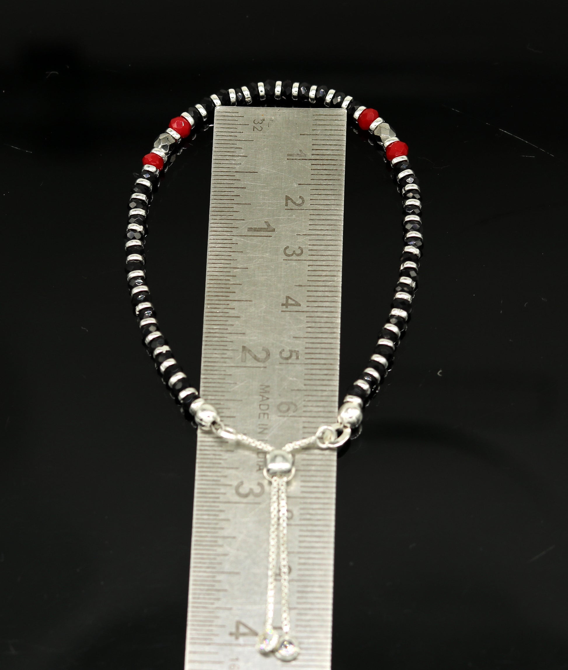 7" long 925 sterling silver gorgeous black and red beaded bracelet, charm bracelet, customized bracelet adjustable girl's jewelry sbr160 - TRIBAL ORNAMENTS