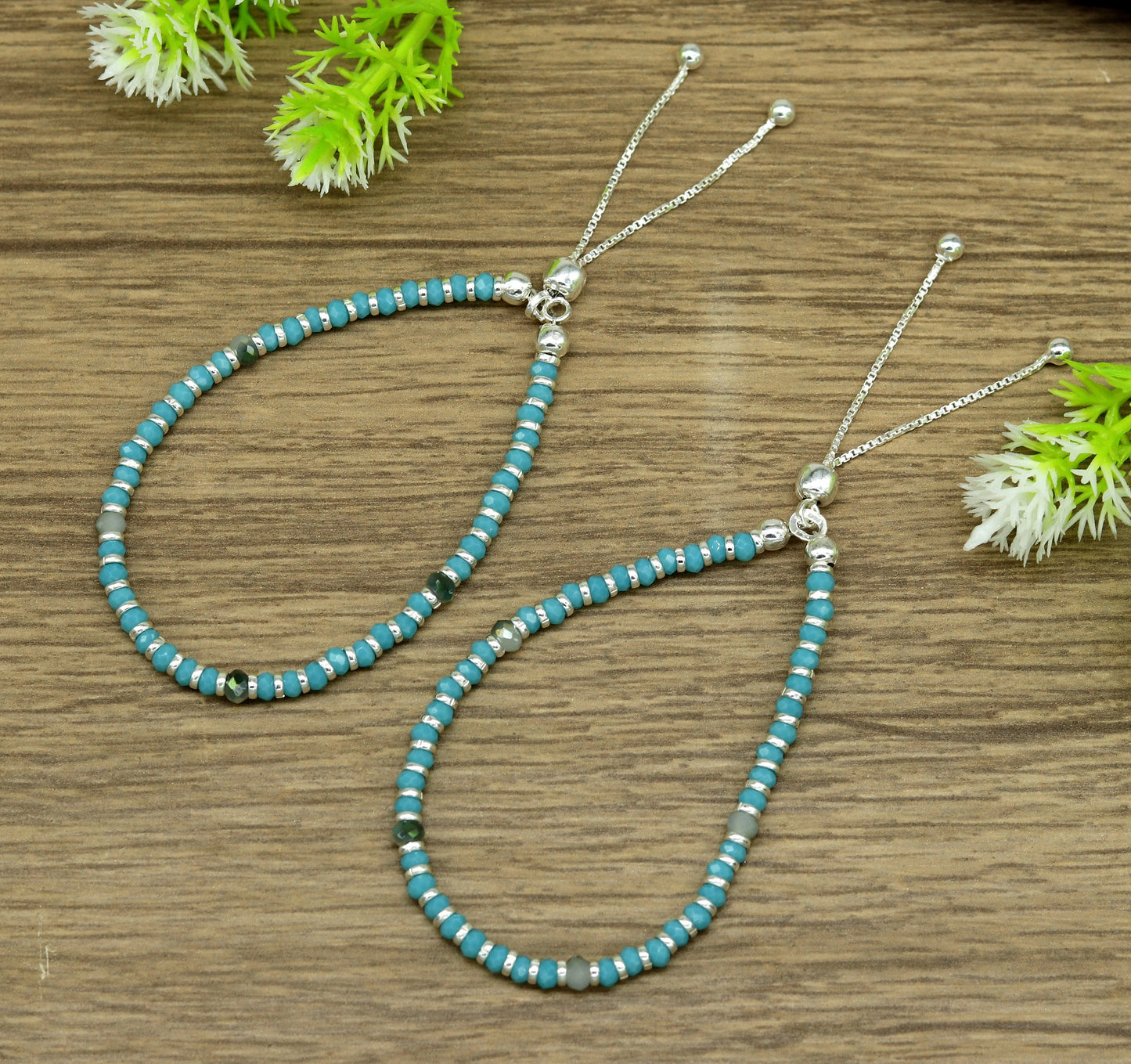 7" long 925 sterling silver gorgeous blue quartz beaded bracelet, charm bracelet, customized bracelet adjustable girl's jewelry sbr161 - TRIBAL ORNAMENTS