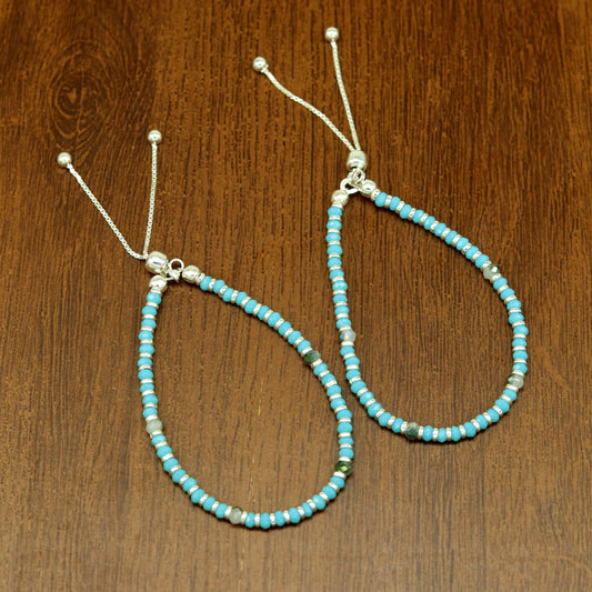 7" long 925 sterling silver gorgeous blue quartz beaded bracelet, charm bracelet, customized bracelet adjustable girl's jewelry sbr161 - TRIBAL ORNAMENTS