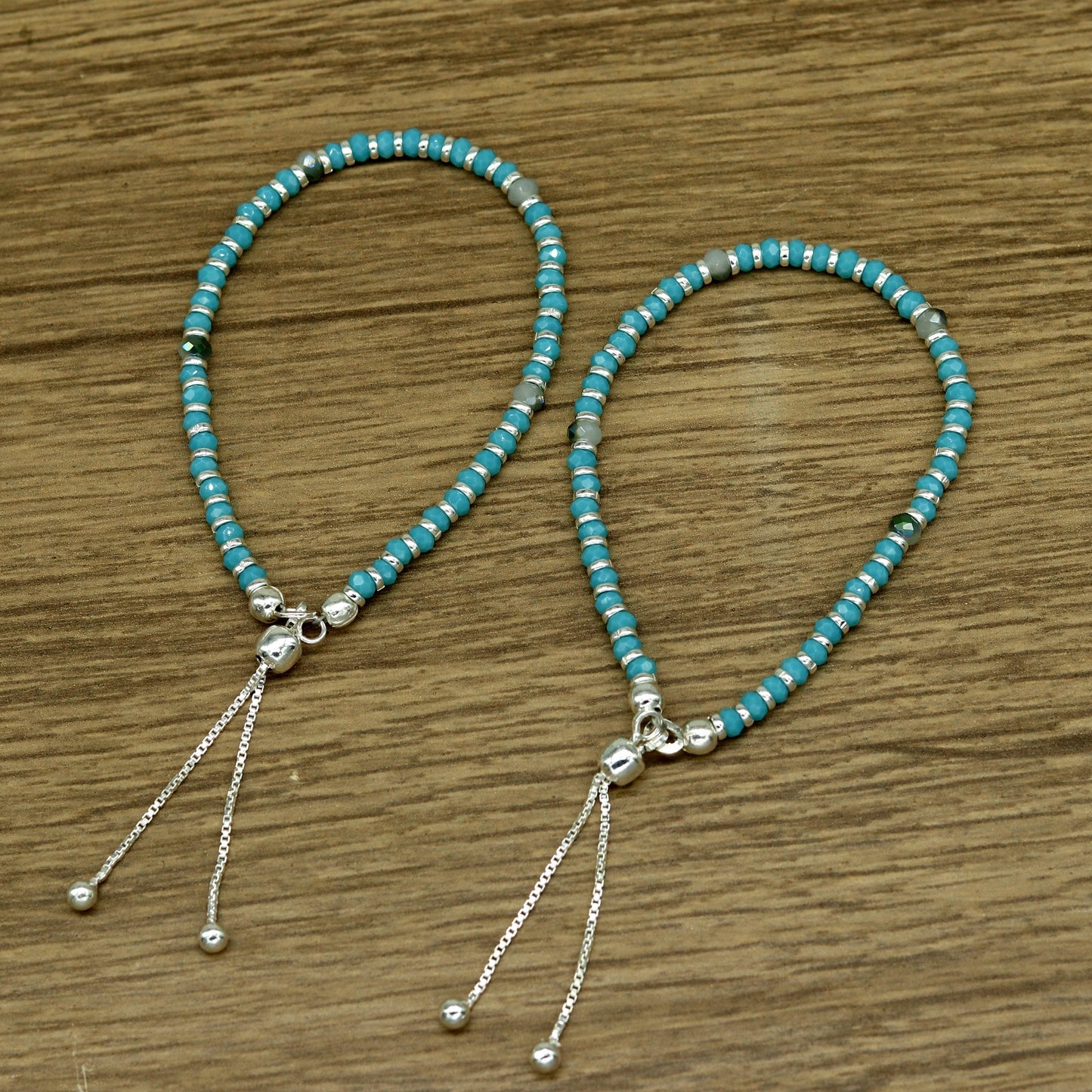 7" long 925 sterling silver gorgeous blue quartz beaded bracelet, charm bracelet, customized bracelet adjustable girl's jewelry sbr161 - TRIBAL ORNAMENTS