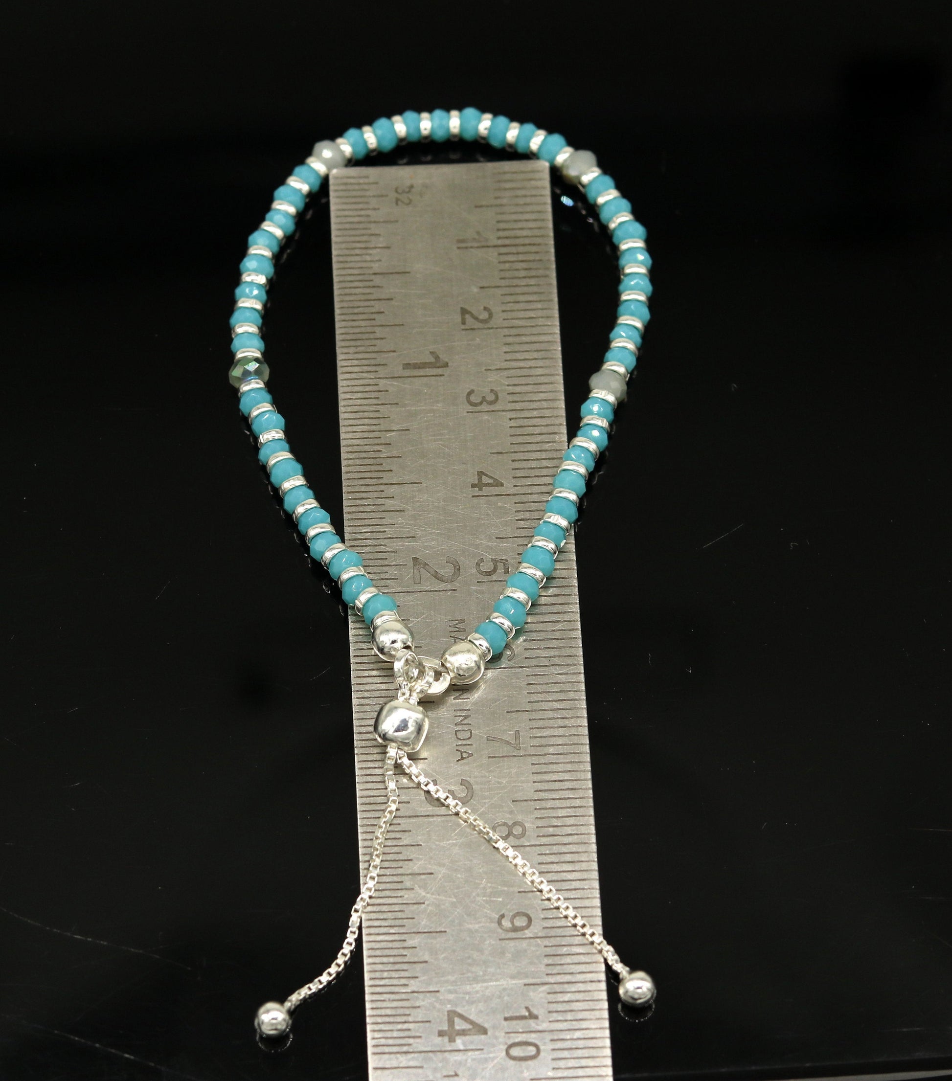 7" long 925 sterling silver gorgeous blue quartz beaded bracelet, charm bracelet, customized bracelet adjustable girl's jewelry sbr161 - TRIBAL ORNAMENTS