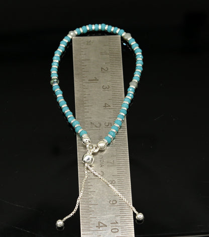 7" long 925 sterling silver gorgeous blue quartz beaded bracelet, charm bracelet, customized bracelet adjustable girl's jewelry sbr161 - TRIBAL ORNAMENTS