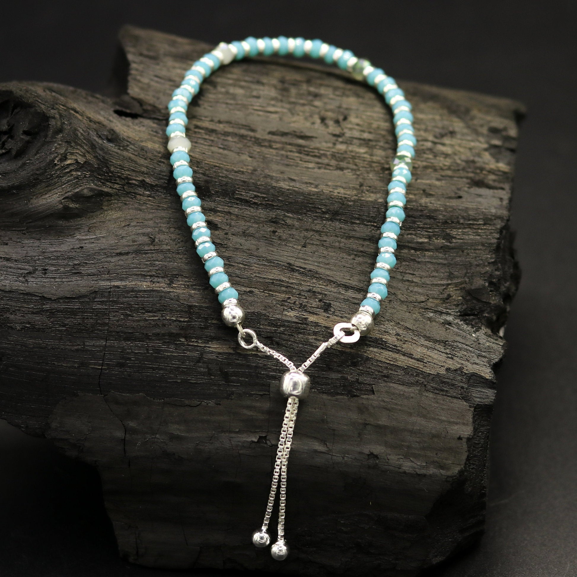 7" long 925 sterling silver gorgeous blue quartz beaded bracelet, charm bracelet, customized bracelet adjustable girl's jewelry sbr161 - TRIBAL ORNAMENTS