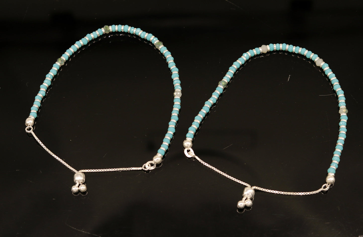 7" long 925 sterling silver gorgeous blue quartz beaded bracelet, charm bracelet, customized bracelet adjustable girl's jewelry sbr161 - TRIBAL ORNAMENTS