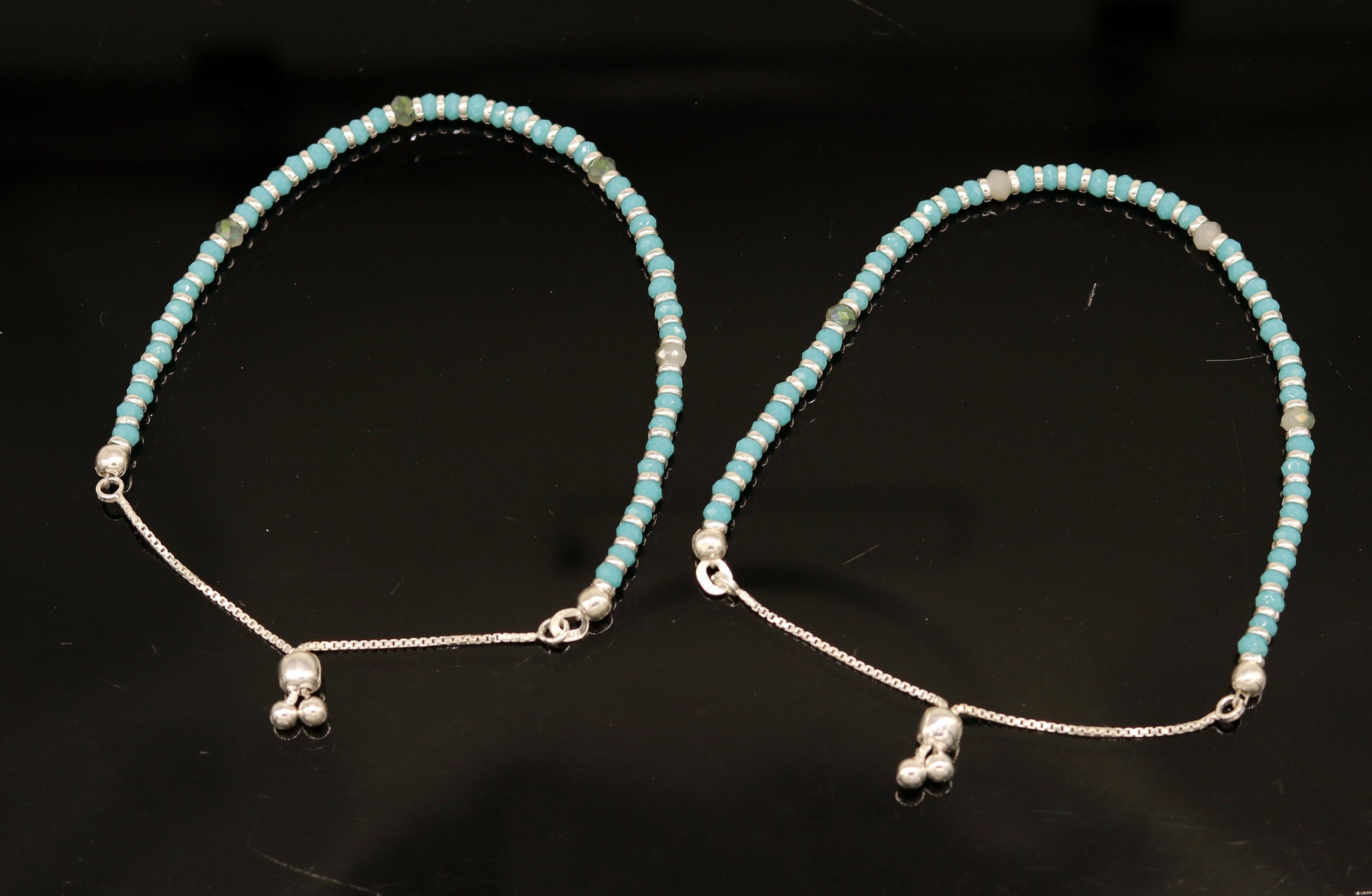 7" long 925 sterling silver gorgeous blue quartz beaded bracelet, charm bracelet, customized bracelet adjustable girl's jewelry sbr161 - TRIBAL ORNAMENTS