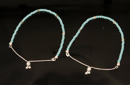 7" long 925 sterling silver gorgeous blue quartz beaded bracelet, charm bracelet, customized bracelet adjustable girl's jewelry sbr161 - TRIBAL ORNAMENTS