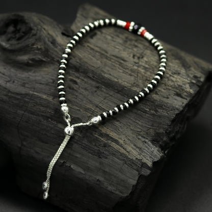 7" long 925 sterling silver gorgeous silver and black beads adjustable bracelet, charm bracelet, customized bracelet girl's jewelry sbr165 - TRIBAL ORNAMENTS