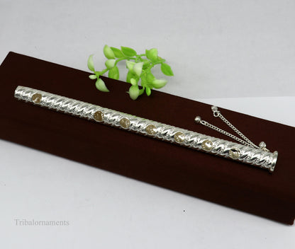 7" long handmade sterling silver stunning divine Lord Krishna flute, Amazing krishna gifting silver accessories, puja utensils su389 - TRIBAL ORNAMENTS