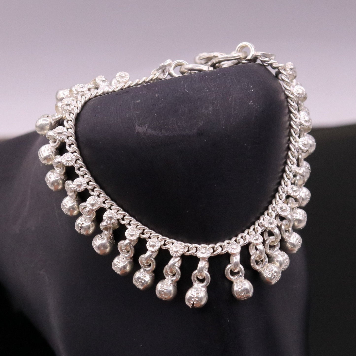 7" long Vintage design sterling silver handmade amazing noisy hanging drops bells baby anklet, baby ankle bracelet, charm bracelet ank364 - TRIBAL ORNAMENTS