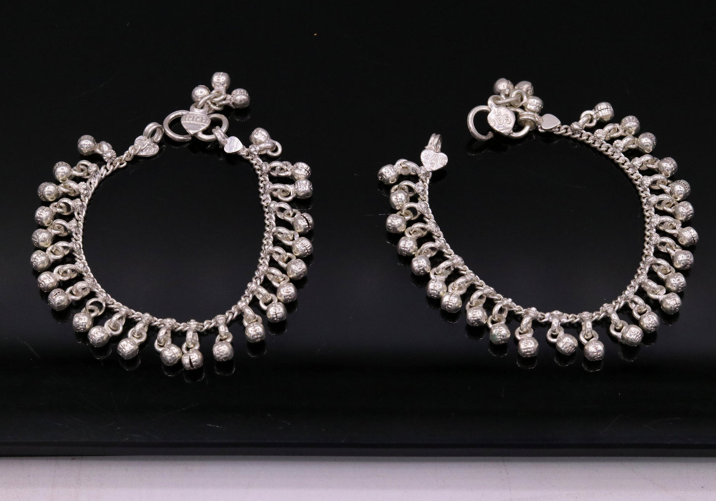 7" long Vintage design sterling silver handmade amazing noisy hanging drops bells baby anklet, baby ankle bracelet, charm bracelet ank364 - TRIBAL ORNAMENTS