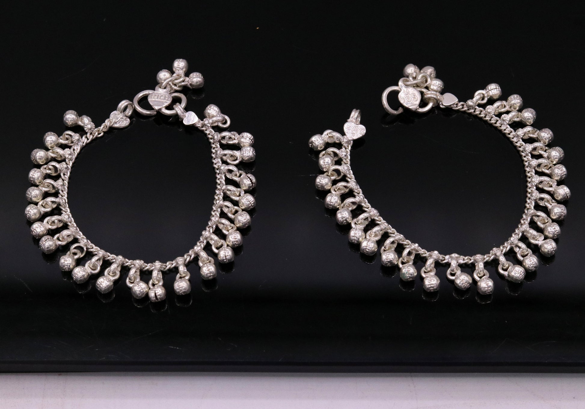 7" long Vintage design sterling silver handmade amazing noisy hanging drops bells baby anklet, baby ankle bracelet, charm bracelet ank364 - TRIBAL ORNAMENTS