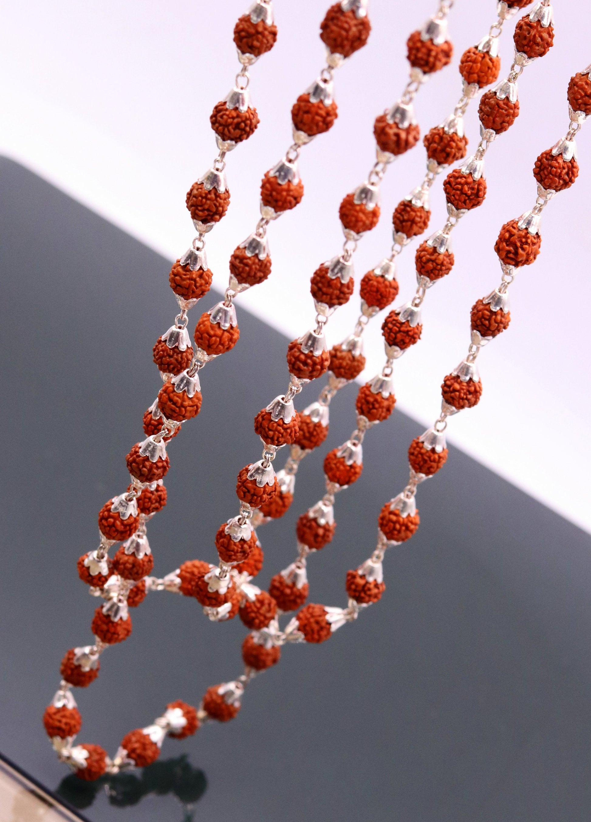 7 mm natural Rudraksha beads seeds Vintage design Sterling silver 108 beads chain necklace for japping mantra to pray the god jewelry ch61 - TRIBAL ORNAMENTS