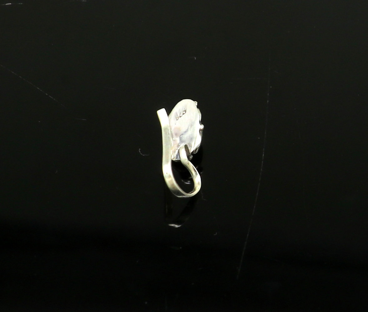 7mm 925 sterling silver single stone nose pin, clip on nose pin, customized flower designer nose plug ,best party wear fancy jewelry np112 - TRIBAL ORNAMENTS