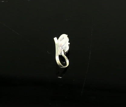 7mm 925 sterling silver single stone nose pin, clip on nose pin, customized flower designer nose plug ,best party wear fancy jewelry np112 - TRIBAL ORNAMENTS