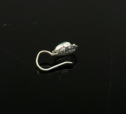 7mm 925 sterling silver single stone nose pin, clip on nose pin, customized flower designer nose plug ,best party wear fancy jewelry np112 - TRIBAL ORNAMENTS
