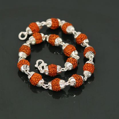 Handmade 925 sterling silver Rudraksha beads bracelet from Tribal Ornaments, unisex jewelry with customized and personalized design.