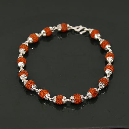 Handmade 925 sterling silver Rudraksha beads bracelet from Tribal Ornaments, unisex jewelry with personalized design for gifting.