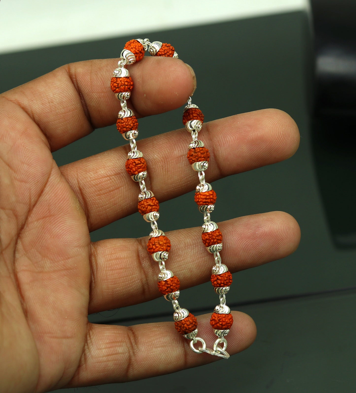 8.2" long handmade gorgeous Rudraksha beads bracelet, excellent customized gifting personalized unisex jewelry from india sbr197 - TRIBAL ORNAMENTS