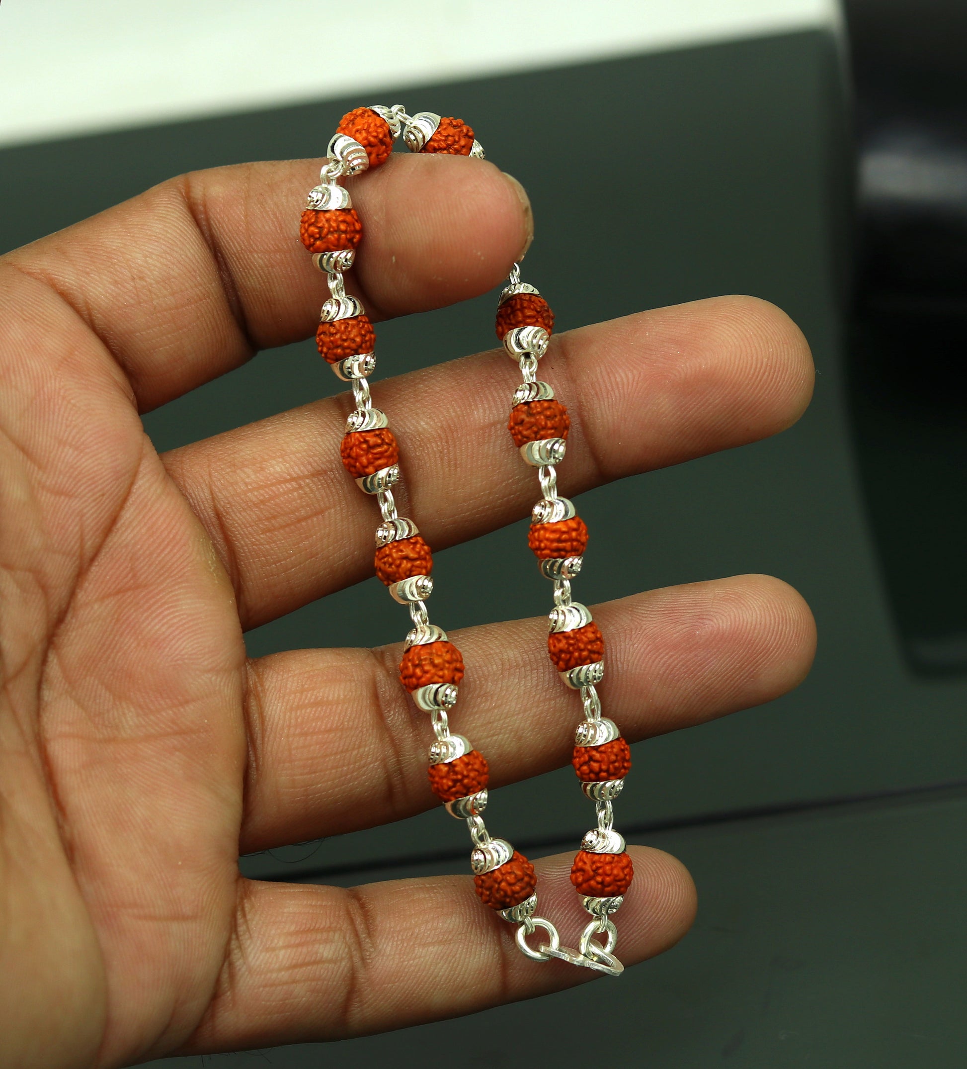 8.2" long handmade gorgeous Rudraksha beads bracelet, excellent customized gifting personalized unisex jewelry from india sbr197 - TRIBAL ORNAMENTS