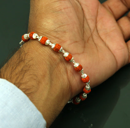 Handmade 925 sterling silver Rudraksha beads bracelet, customized unisex jewelry with intricate design from Tribal Ornaments.