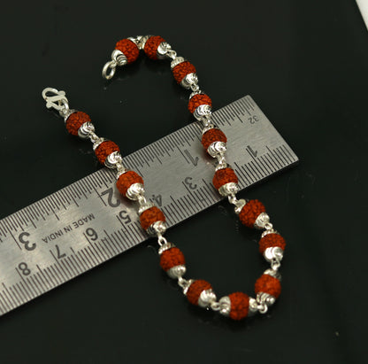Handmade 925 sterling silver Rudraksha beads bracelet, unisex jewelry with customized design, from Tribal Ornaments.