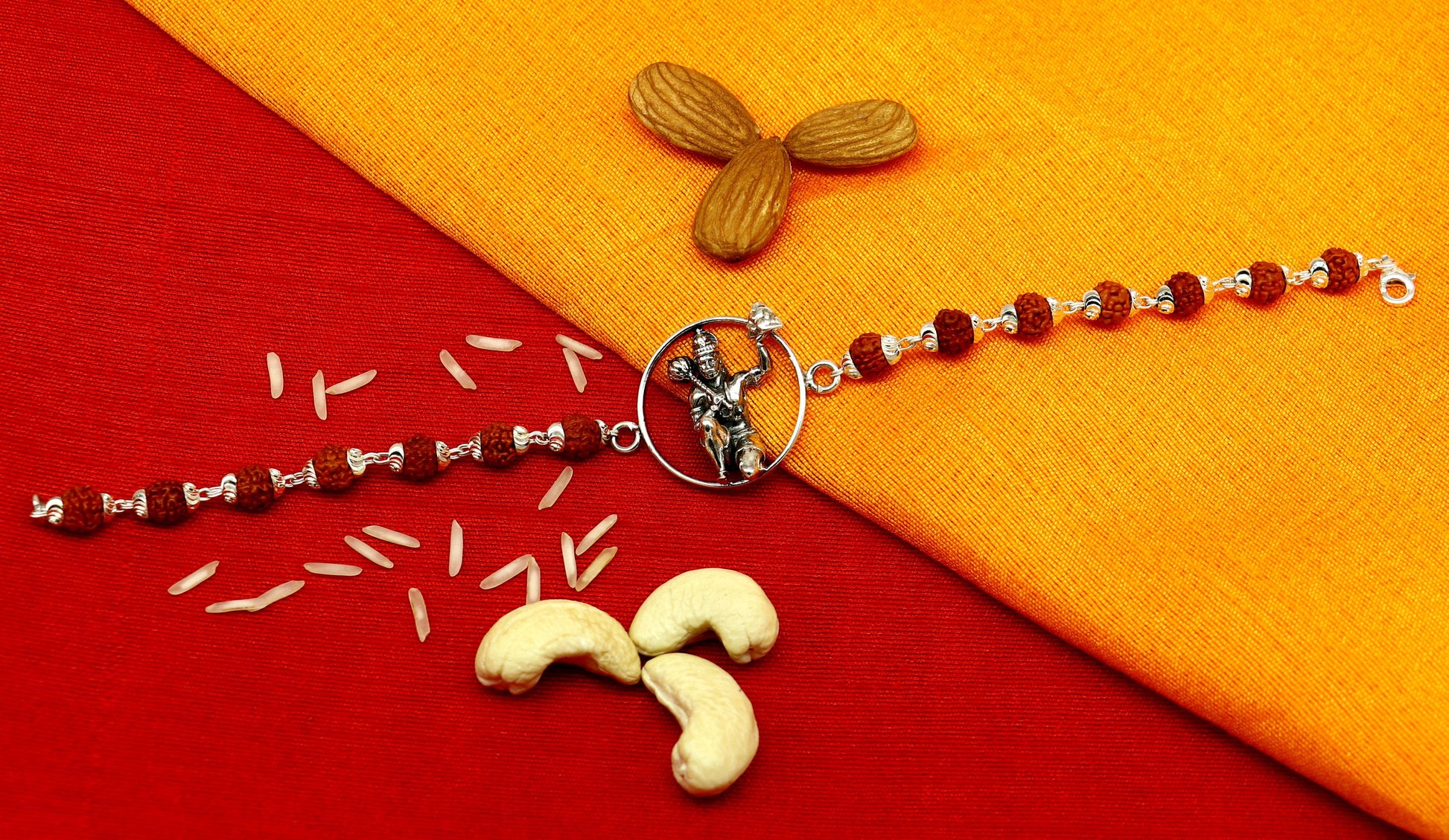 8.5" 925 Sterling silver customized rudraksha beaded Lord Hanuman Rakhi bracelet. best gift for your brother's of special Rakshabandhan rk06 - TRIBAL ORNAMENTS
