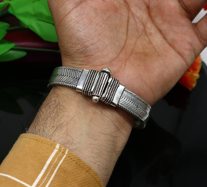 Sterling silver snake chain belt bracelet for men, vintage design, stylish jewelry from Tribal Ornaments, customizable wrist belt.
