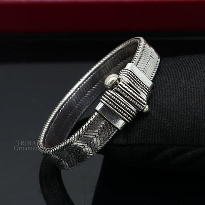 Sterling silver snake chain belt bracelet by TRIBAL ORNAMENTS, vintage stylish men's jewelry with customizable design.