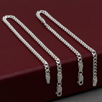 8.5-inch handmade 3mm sterling silver chain bracelet or anklet, tribal-inspired jewelry for women, perfect for belly dance or gifts.