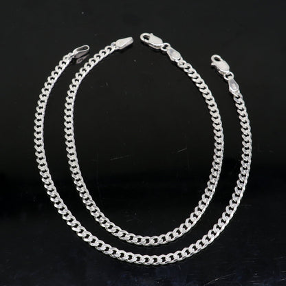 Handmade 8.5-inch 3mm sterling silver chain bracelet or anklet, tribal-inspired belly dance jewelry, perfect gift for her.