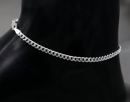 8.5-inch handmade 3mm sterling silver chain bracelet or anklet by TRIBAL ORNAMENTS with intricate design, perfect for belly dance jewelry.