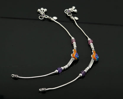 8.5" handmade solid silver customized design ankle bracelet, excellent personalized gifting kids girls anklets belly dance jewelry nank201 - TRIBAL ORNAMENTS