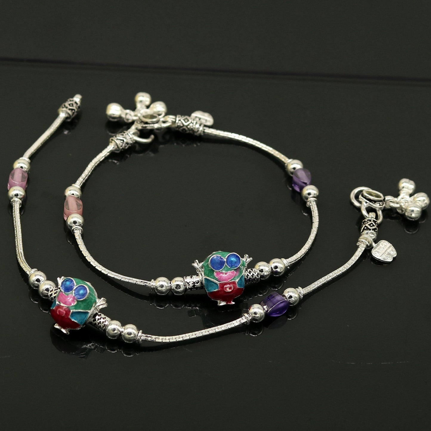 8.5" handmade solid silver customized design ankle bracelet, excellent personalized gifting kids girls anklets belly dance jewelry nank199 - TRIBAL ORNAMENTS