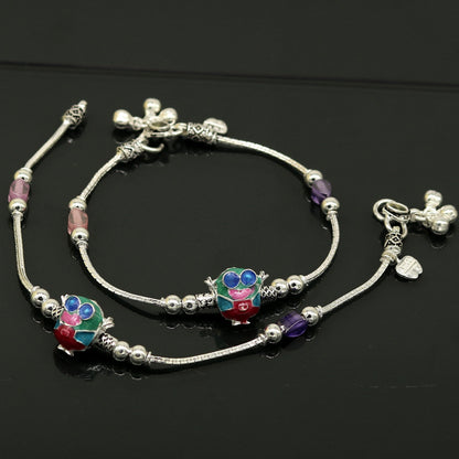 8.5" handmade solid silver customized design ankle bracelet, excellent personalized gifting kids girls anklets belly dance jewelry nank199 - TRIBAL ORNAMENTS