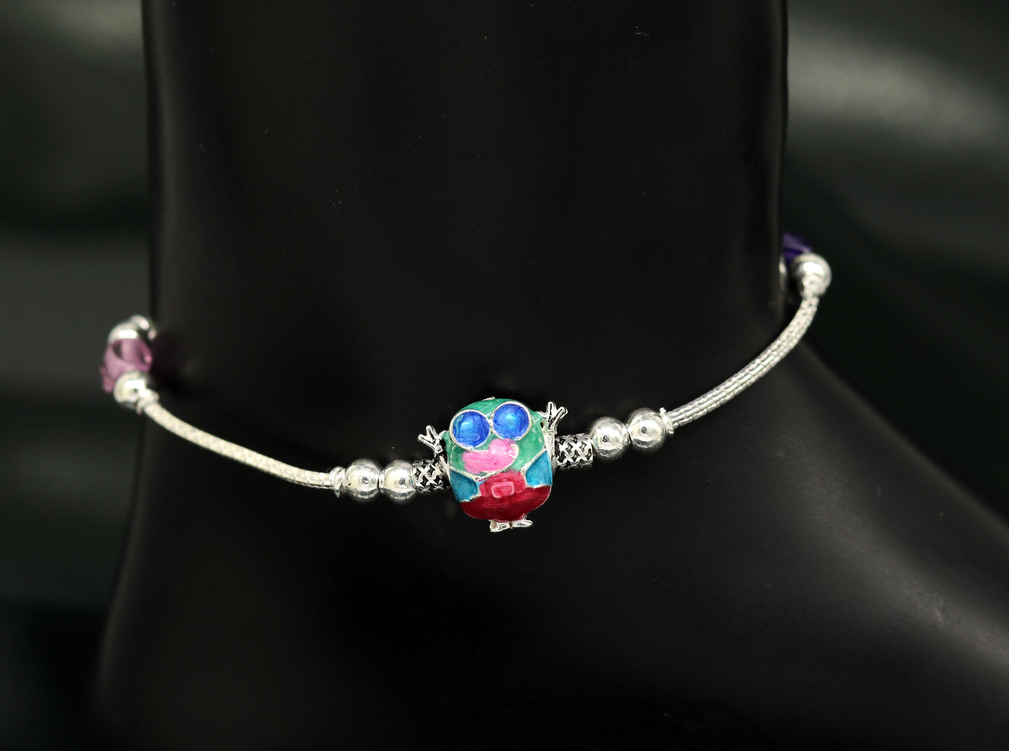 8.5" handmade solid silver customized design ankle bracelet, excellent personalized gifting kids girls anklets belly dance jewelry nank199 - TRIBAL ORNAMENTS