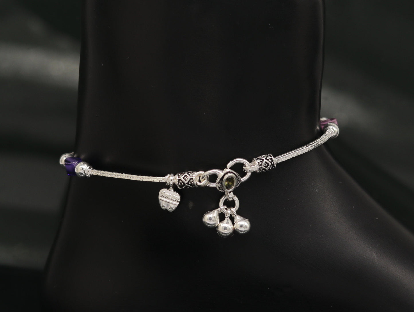 8.5" handmade solid silver customized design ankle bracelet, excellent personalized gifting kids girls anklets belly dance jewelry nank199 - TRIBAL ORNAMENTS