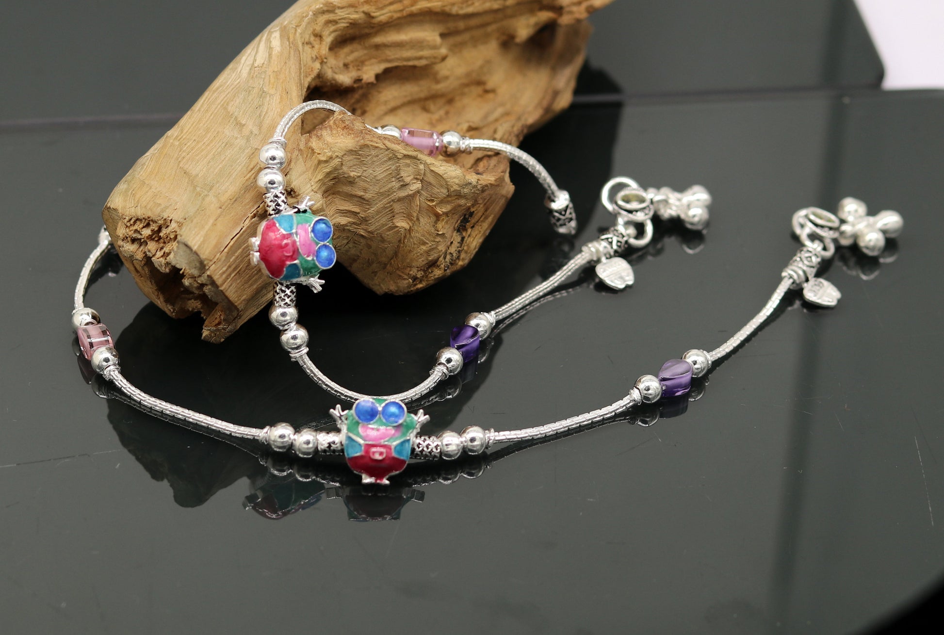 8.5" handmade solid silver customized design ankle bracelet, excellent personalized gifting kids girls anklets belly dance jewelry nank199 - TRIBAL ORNAMENTS