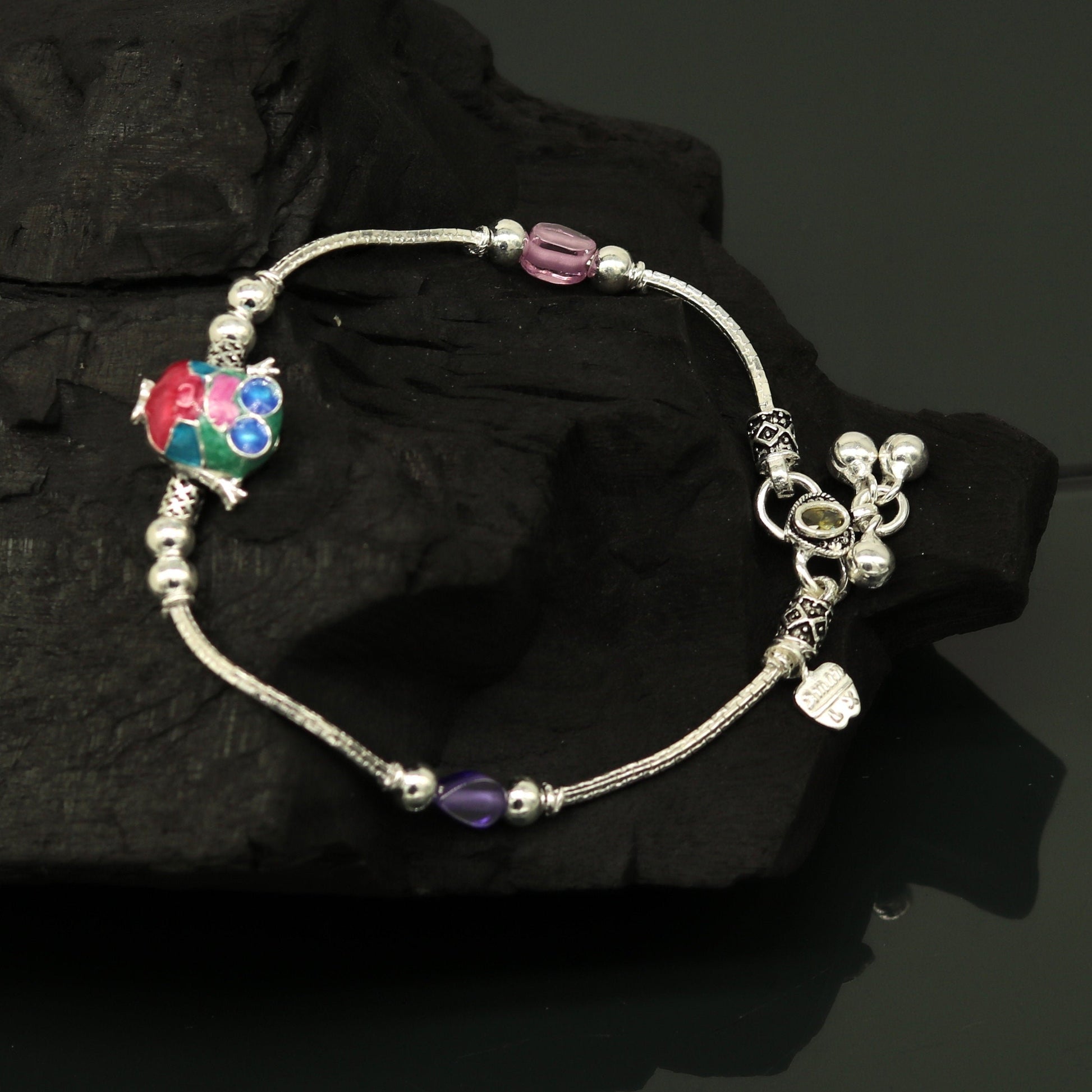 8.5" handmade solid silver customized design ankle bracelet, excellent personalized gifting kids girls anklets belly dance jewelry nank199 - TRIBAL ORNAMENTS