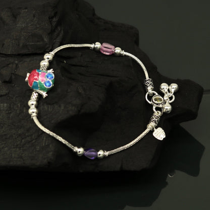 8.5" handmade solid silver customized design ankle bracelet, excellent personalized gifting kids girls anklets belly dance jewelry nank199 - TRIBAL ORNAMENTS