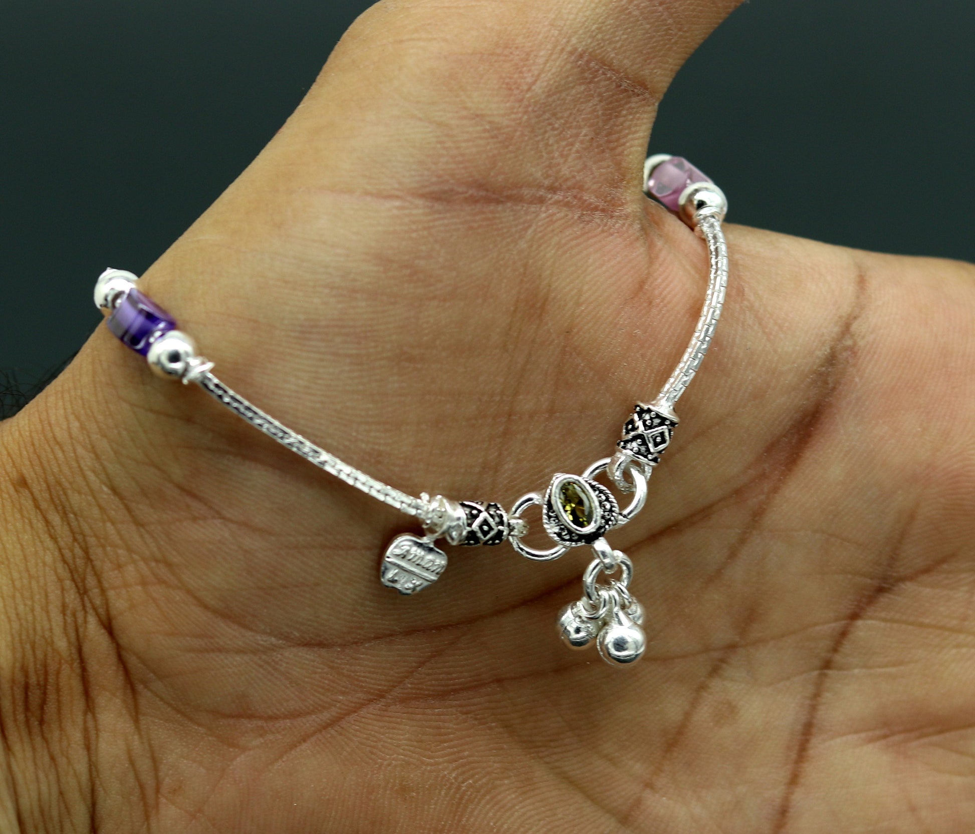 8.5" handmade solid silver customized design ankle bracelet, excellent personalized gifting kids girls anklets belly dance jewelry nank199 - TRIBAL ORNAMENTS