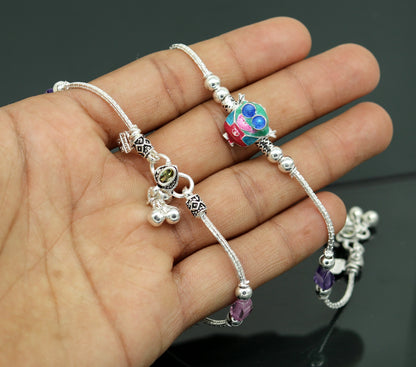 8.5" handmade solid silver customized design ankle bracelet, excellent personalized gifting kids girls anklets belly dance jewelry nank199 - TRIBAL ORNAMENTS