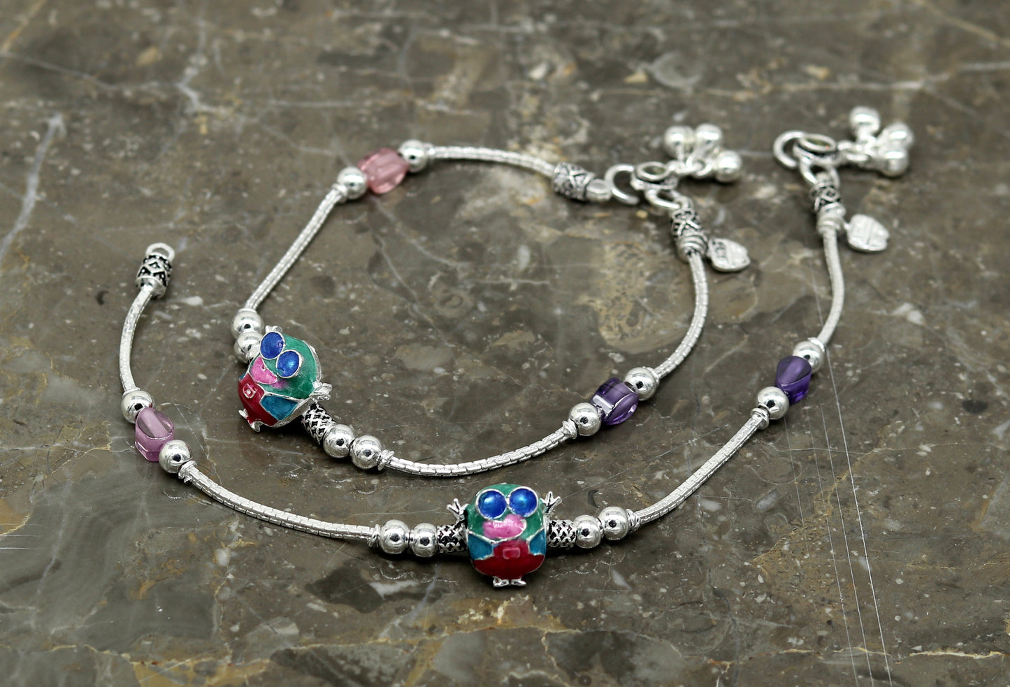 8.5" handmade solid silver customized design ankle bracelet, excellent personalized gifting kids girls anklets belly dance jewelry nank199 - TRIBAL ORNAMENTS