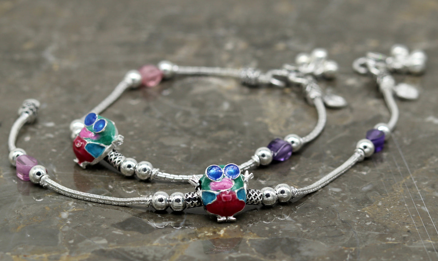 8.5" handmade solid silver customized design ankle bracelet, excellent personalized gifting kids girls anklets belly dance jewelry nank199 - TRIBAL ORNAMENTS