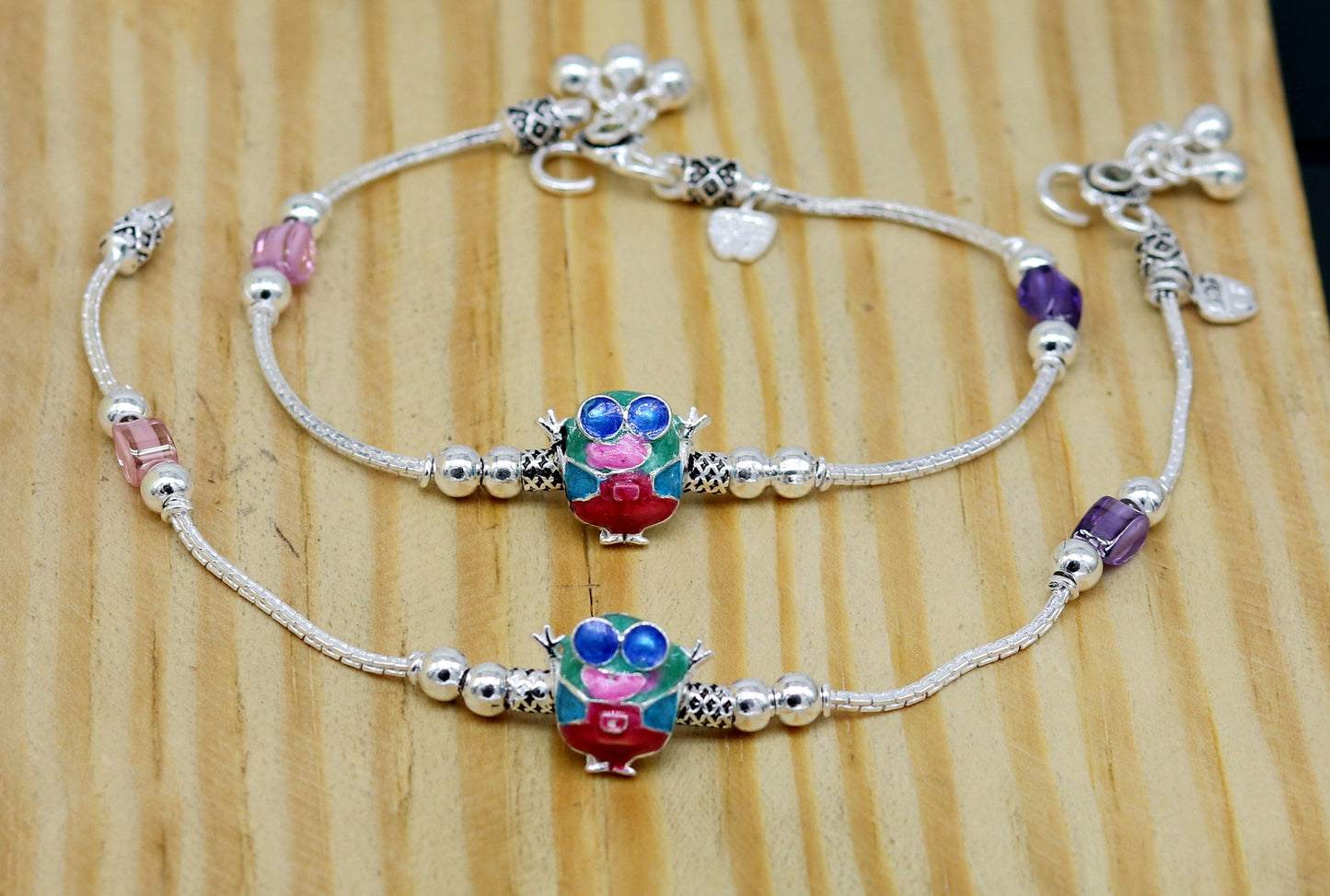 8.5" handmade solid silver customized design ankle bracelet, excellent personalized gifting kids girls anklets belly dance jewelry nank199 - TRIBAL ORNAMENTS